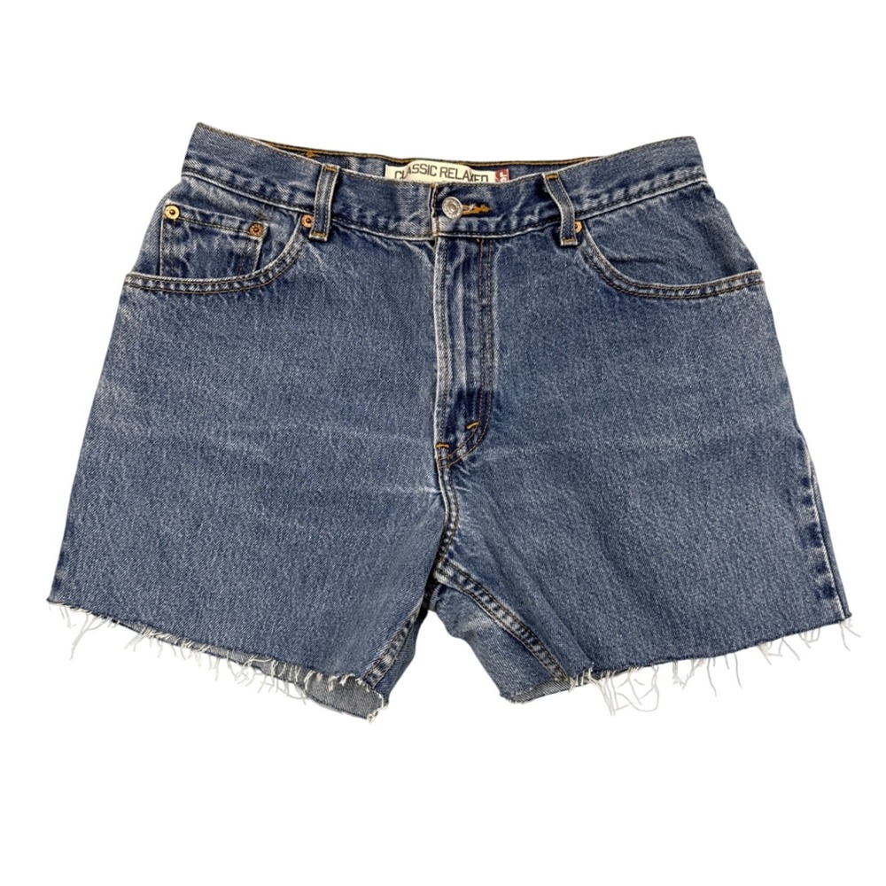 Vintage Levi's Denim Shorts Womens 10 Blue Relaxed Tapered 550 High Rise Cut Off
